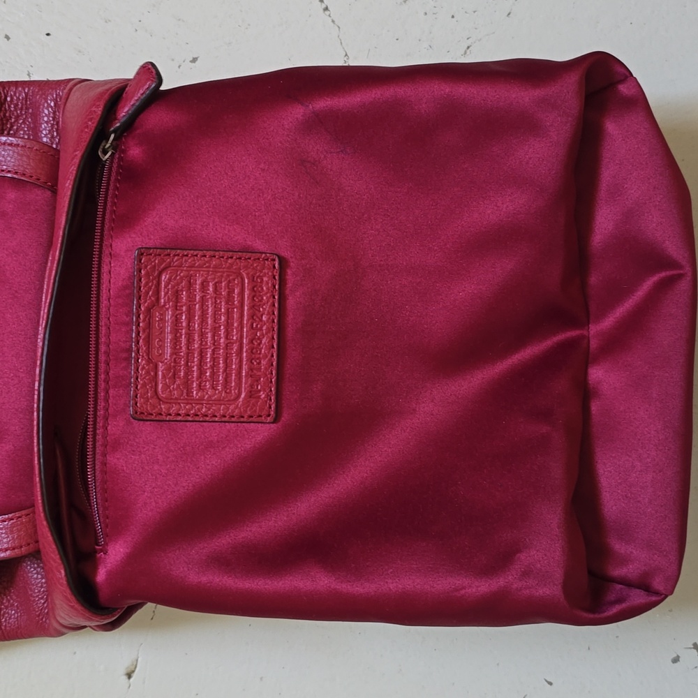 Coach Red Pebbled Leather Silver Turnlock Drawstring Backpack - Picture 8 of 15